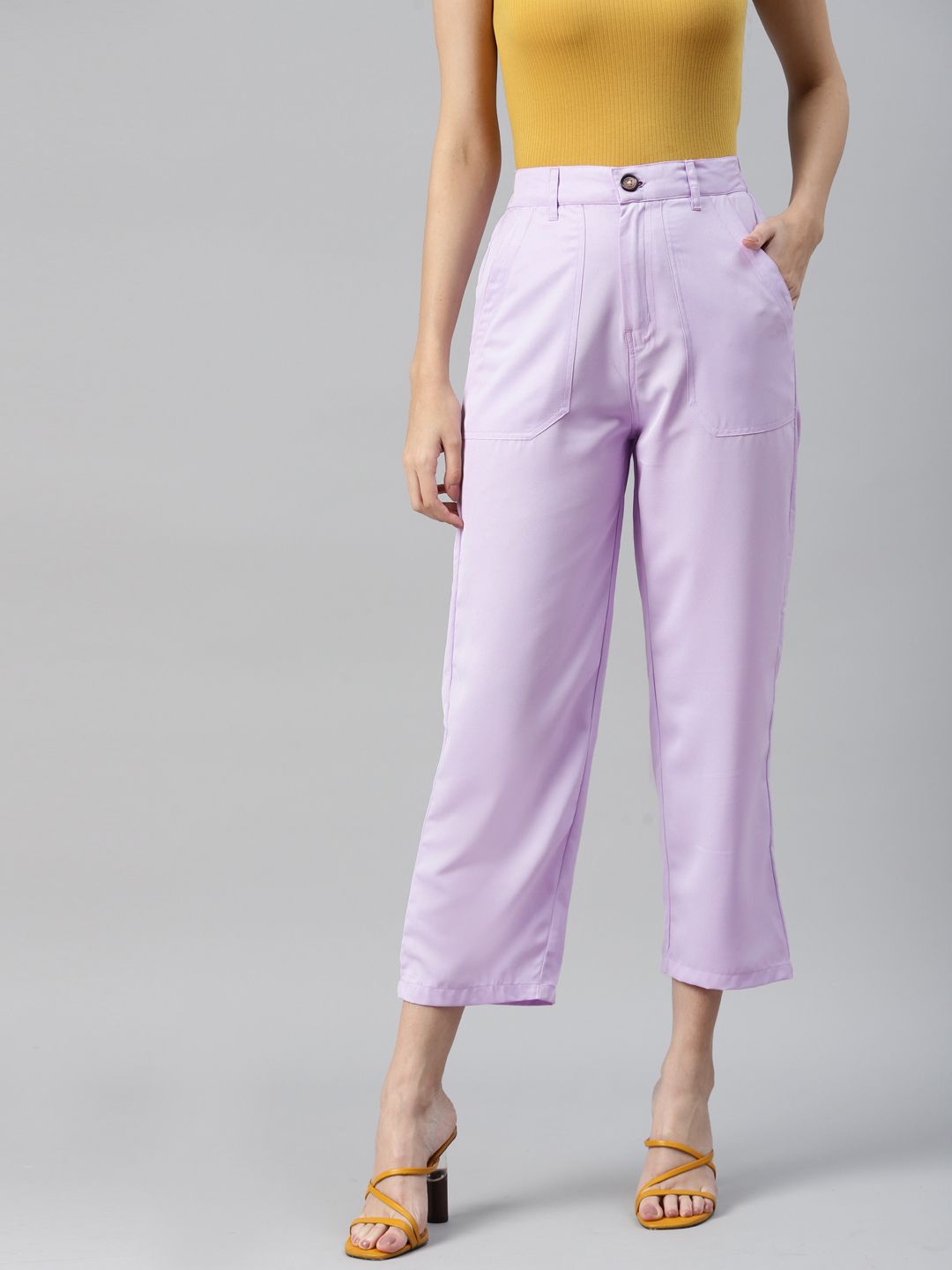 plusS Women Lavender Cropped Trousers Price in India