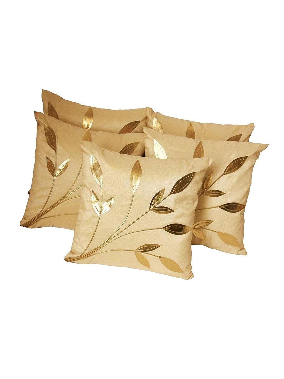 MFD HOME FURNISHING Gold-Toned Set of 5 Square Cushion Covers Price in India