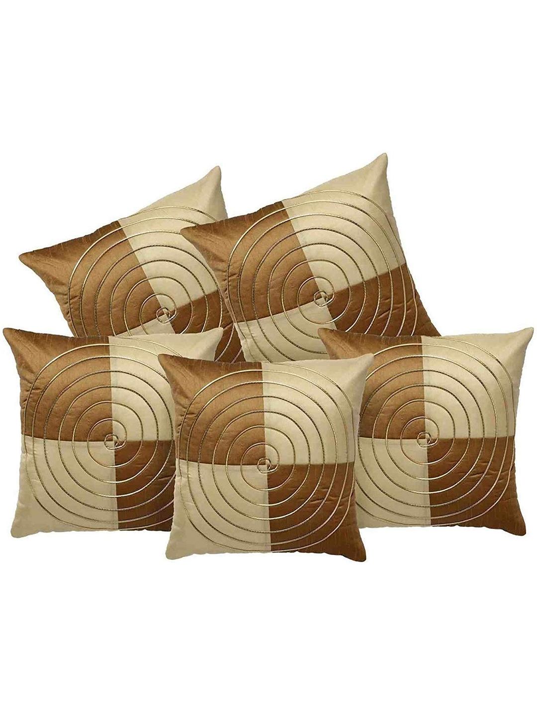MFD HOME FURNISHING Gold-Toned & Brown Set of 5 Colourblocked Square Cushion Covers Price in India