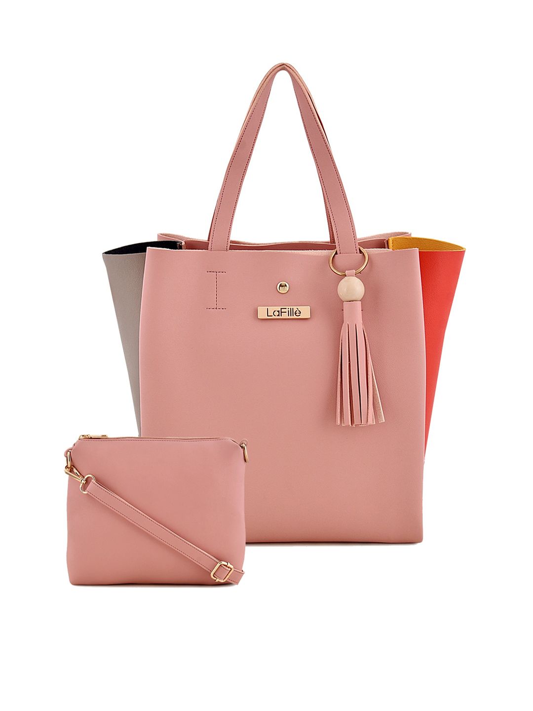 LaFille Pink PU Structured Tote Bag with Tasselled Price in India