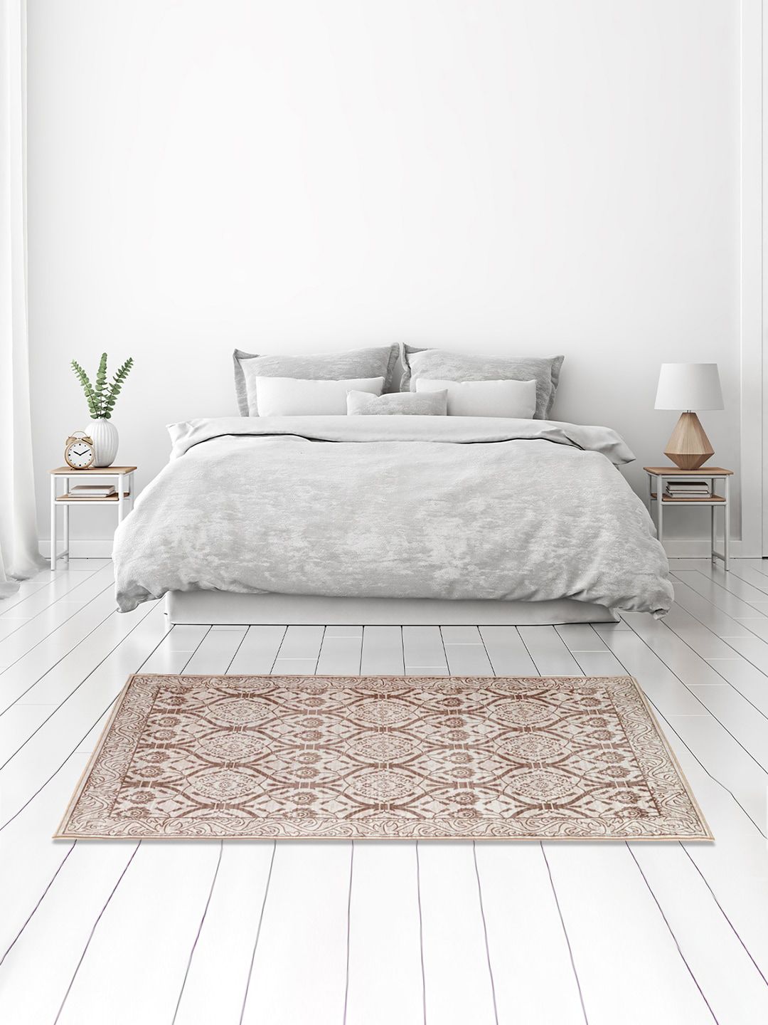Athome by Nilkamal Beige-Colored & Brown Printed Floor Carpet Price in India