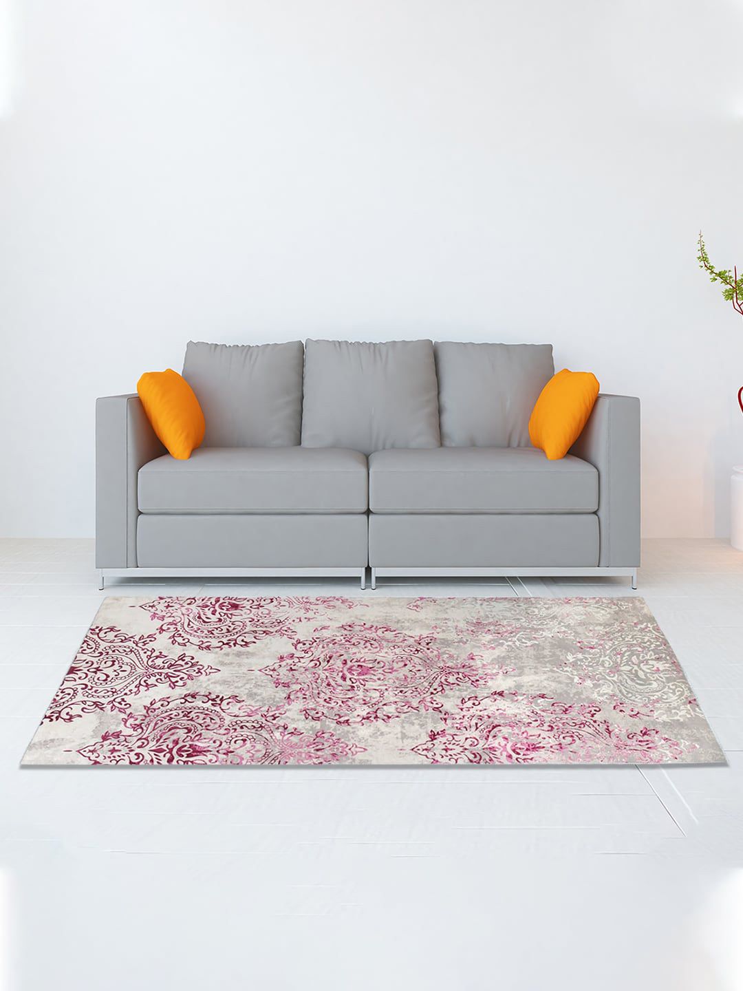 Athome by Nilkamal Beige & Pink Printed Anti-Skid Carpets Price in India