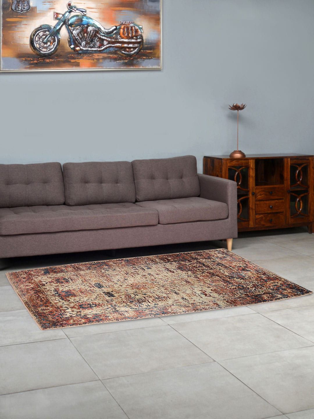 Athome by Nilkamal Brown Printed Anti-Skid Rectangular Carpet Price in India