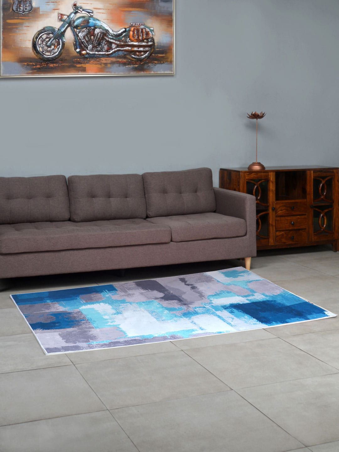 Athome by Nilkamal Blue & Grey Abstract Floor Carpet Price in India