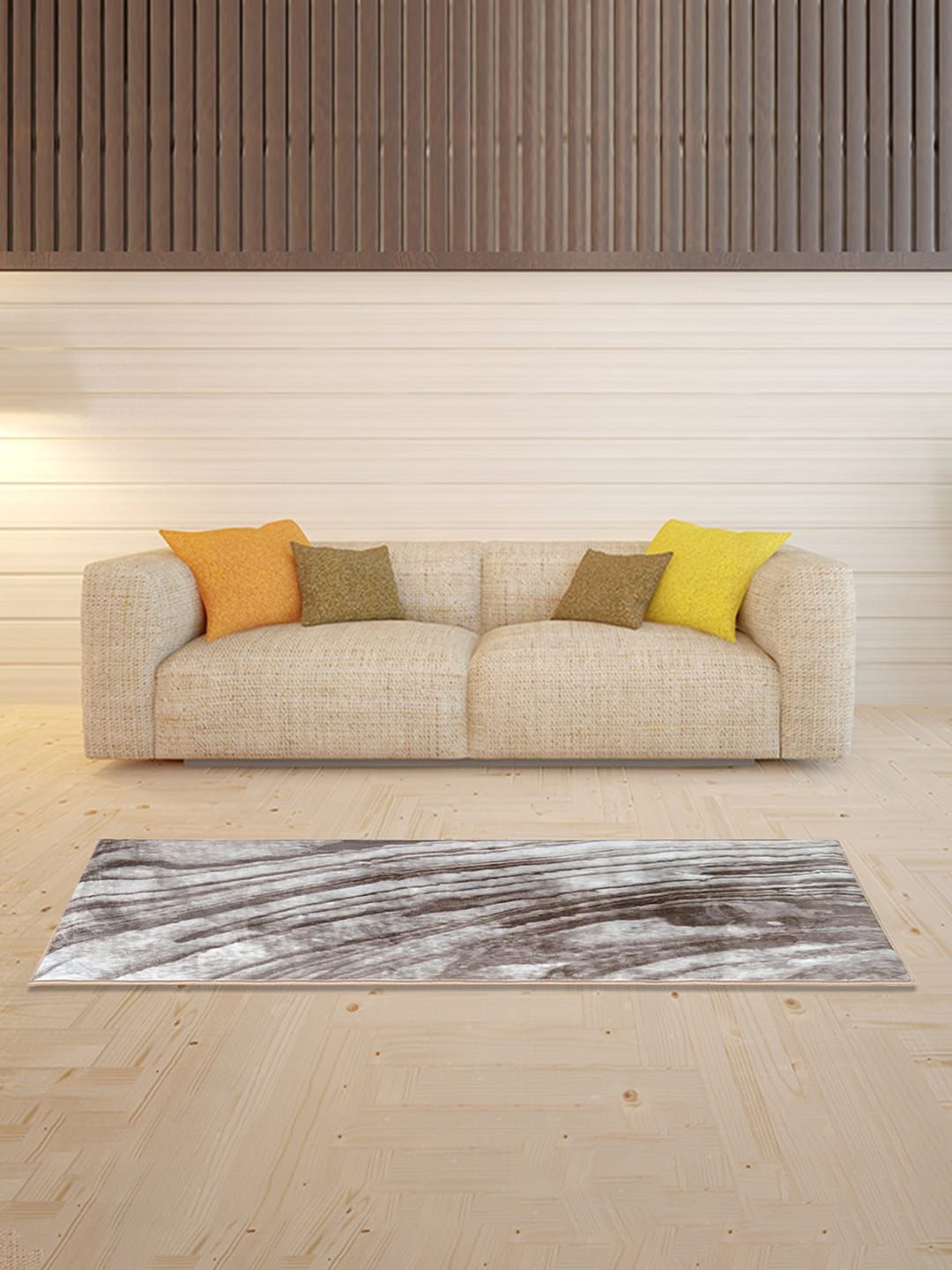 Athome by Nilkamal Brown Striped Anti-Skid Carpets Price in India