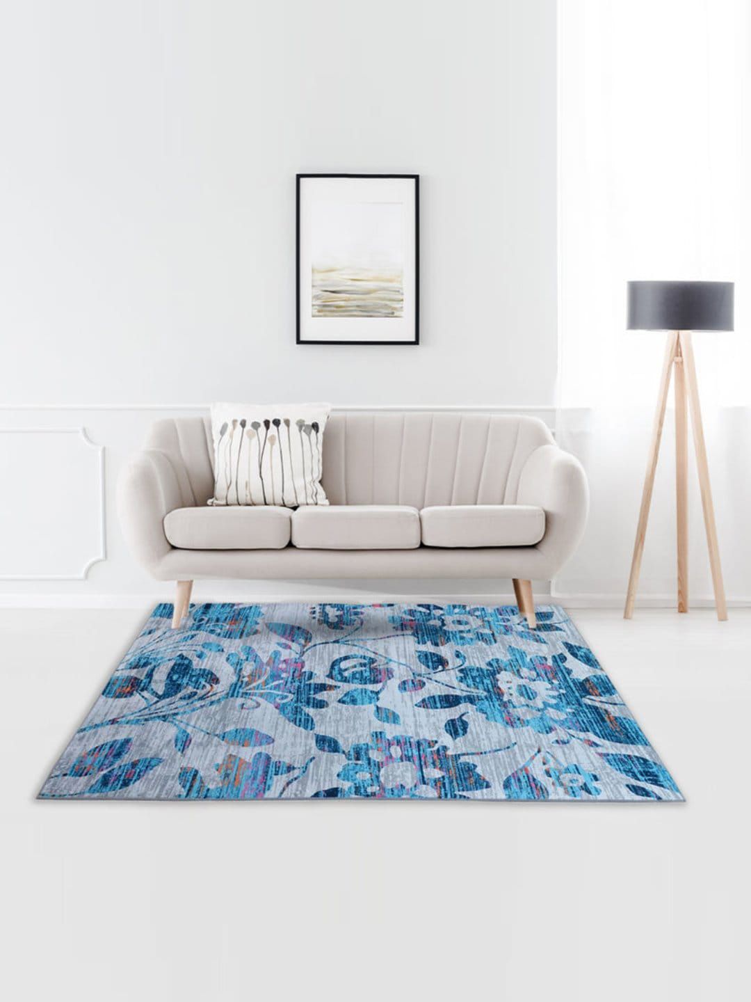 Athome by Nilkamal Grey & Blue Printed Anti-Skid Carpets Price in India
