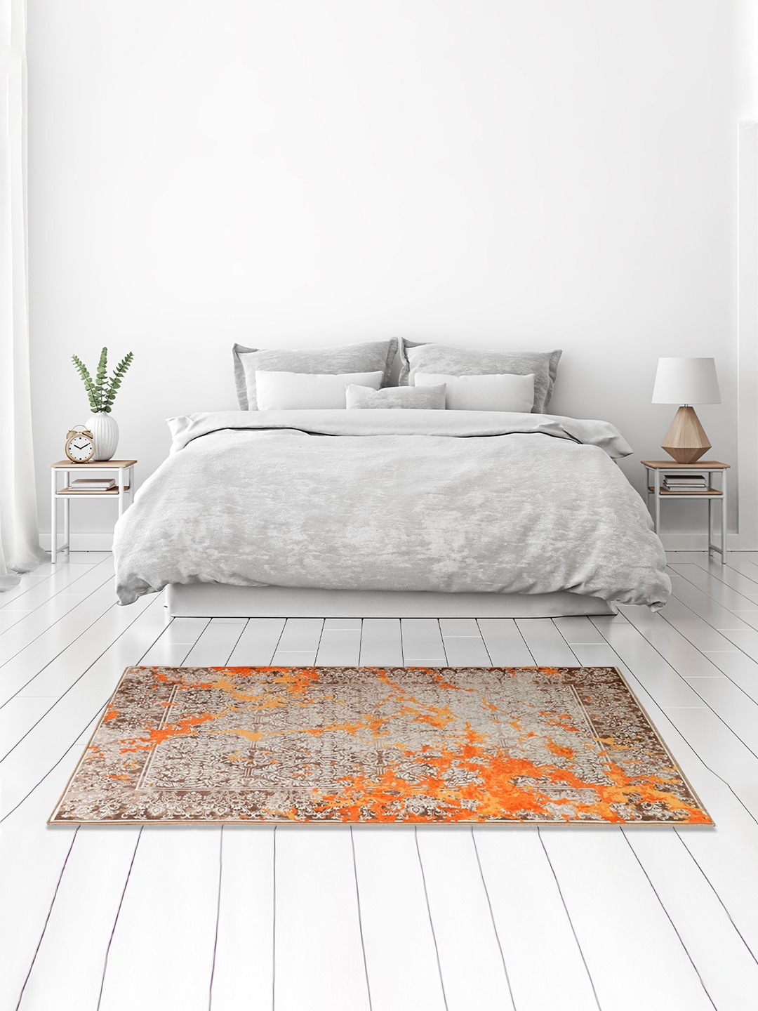 Athome by Nilkamal Orange & Beige Ethnic Motif Printed Anti-Skid Carpets Price in India