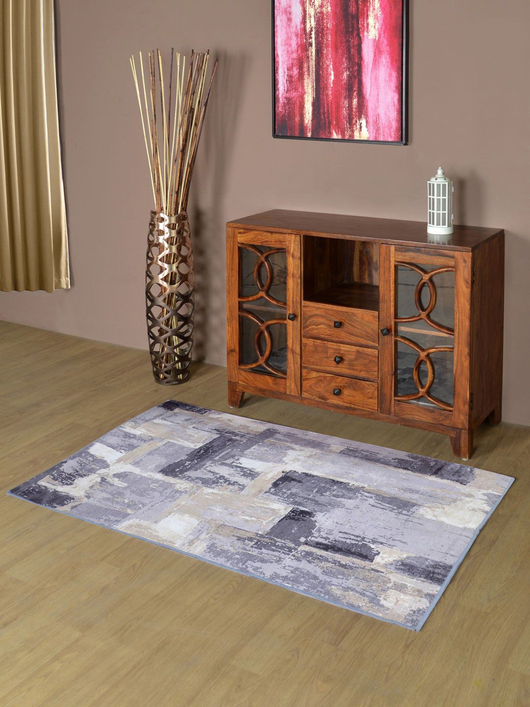 Athome by Nilkamal Grey Abstract Rectangular Carpet Price in India