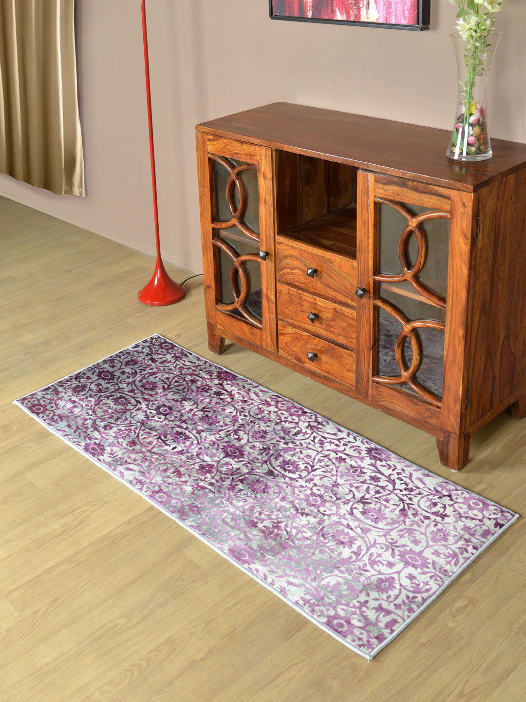 Athome by Nilkamal Purple Printed Anti-Skid Rectangular Carpet Price in India