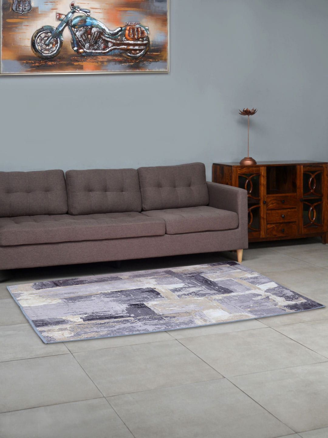 Athome by Nilkamal Grey Abstract Printed Carpet Price in India