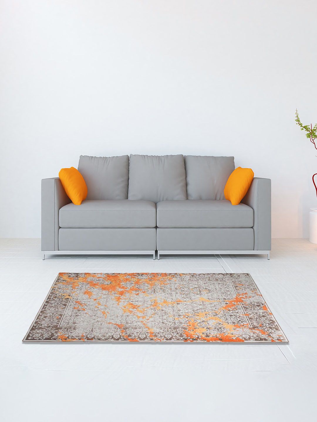 Athome by Nilkamal Orange & Grey Printed Carpets Price in India