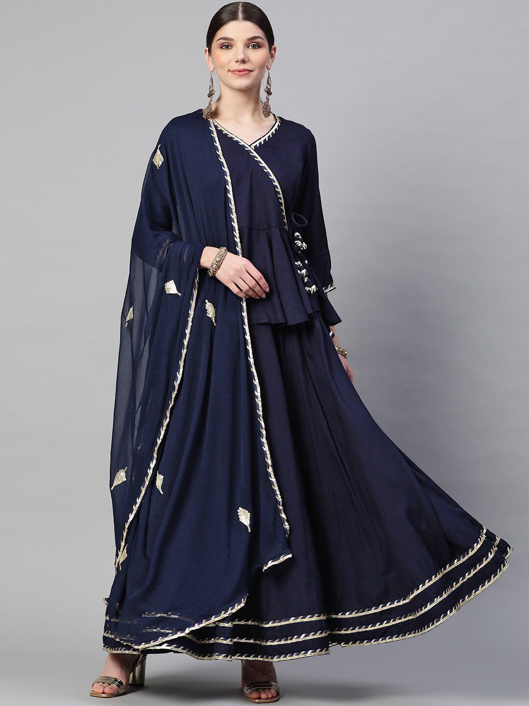 Divena Navy Blue & Silver-Toned Ready to Wear Lehenga & Blouse With Dupatta Price in India