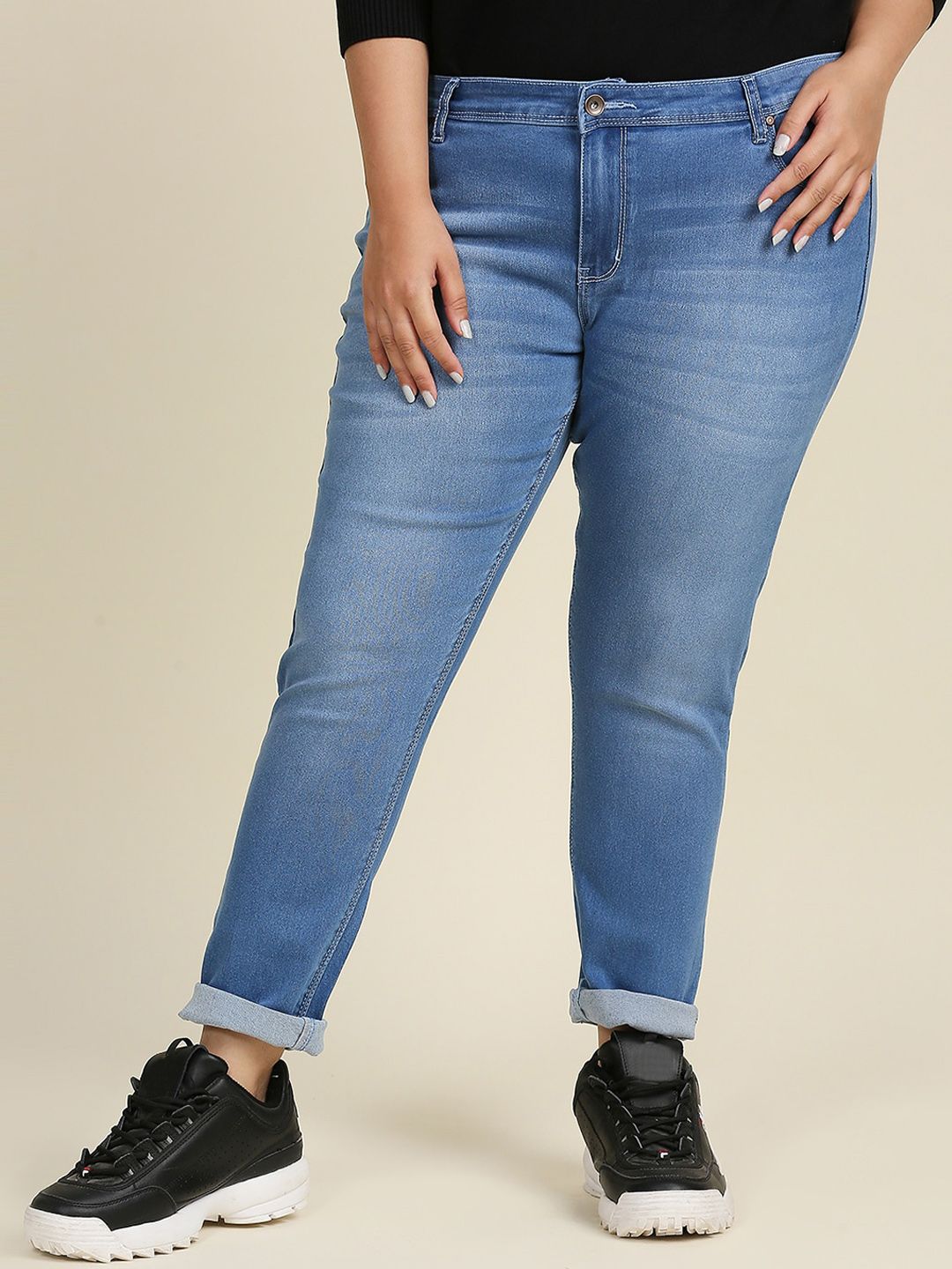 High Star Women Plus Size Blue Slim Fit Light Fade Stretchable Jeans Price in India
