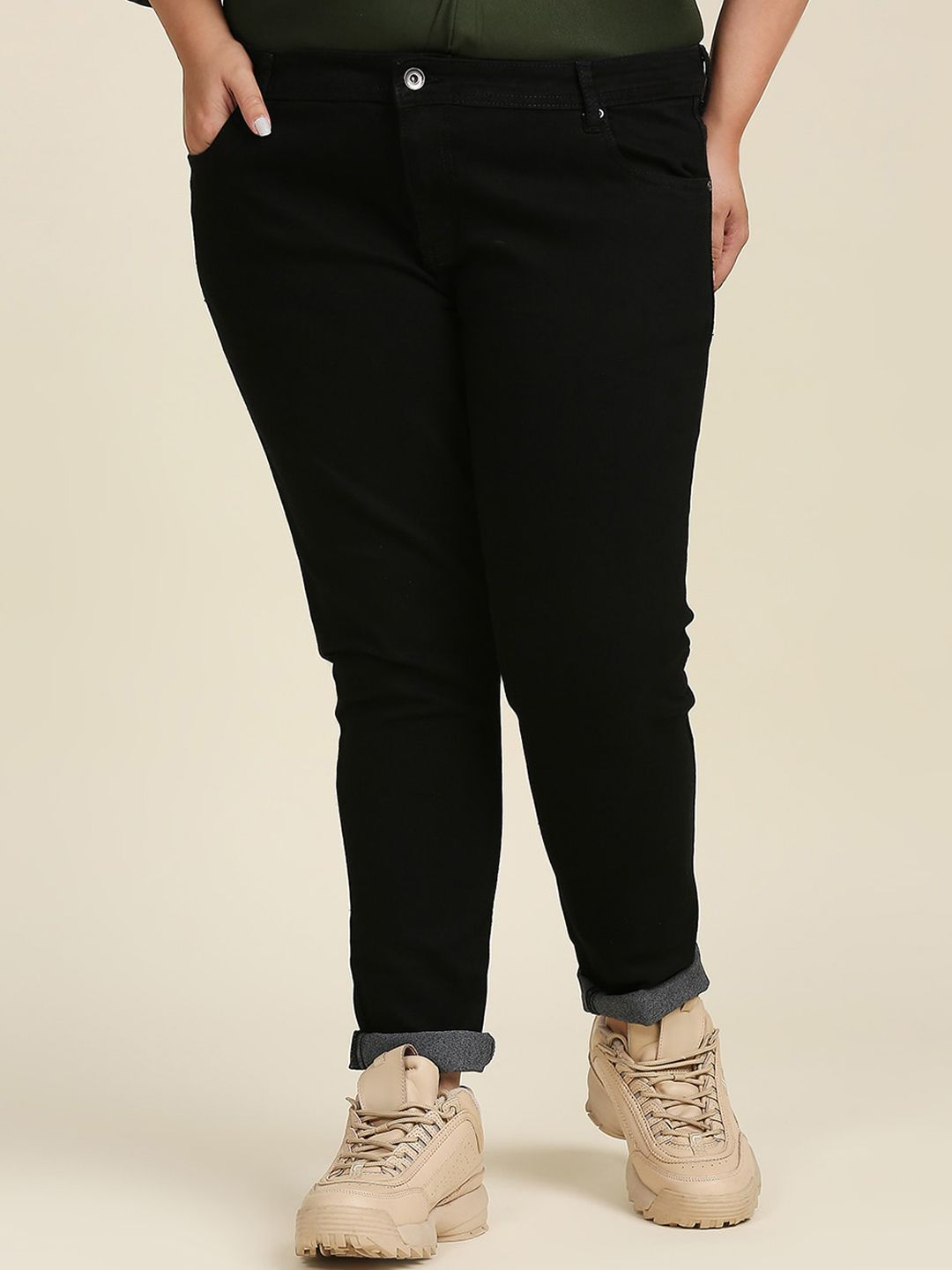 High Star Women Plus Size Black Slim Fit Stretchable Jeans Price in India