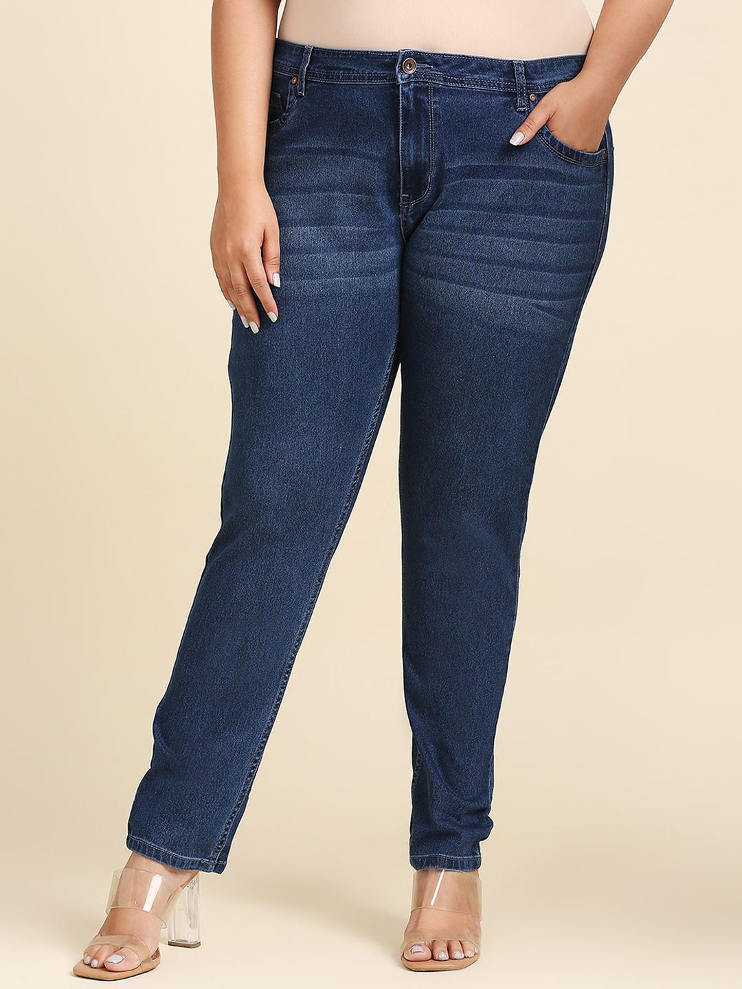 High Star Plus Size Women Blue Slim Fit Light Fade Stretchable Jeans Price in India