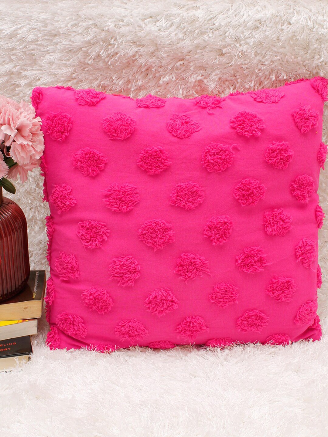 AVI Living Speckle Pink Square  Cotton Reversible Cushion Cover, 16"x16" Price in India