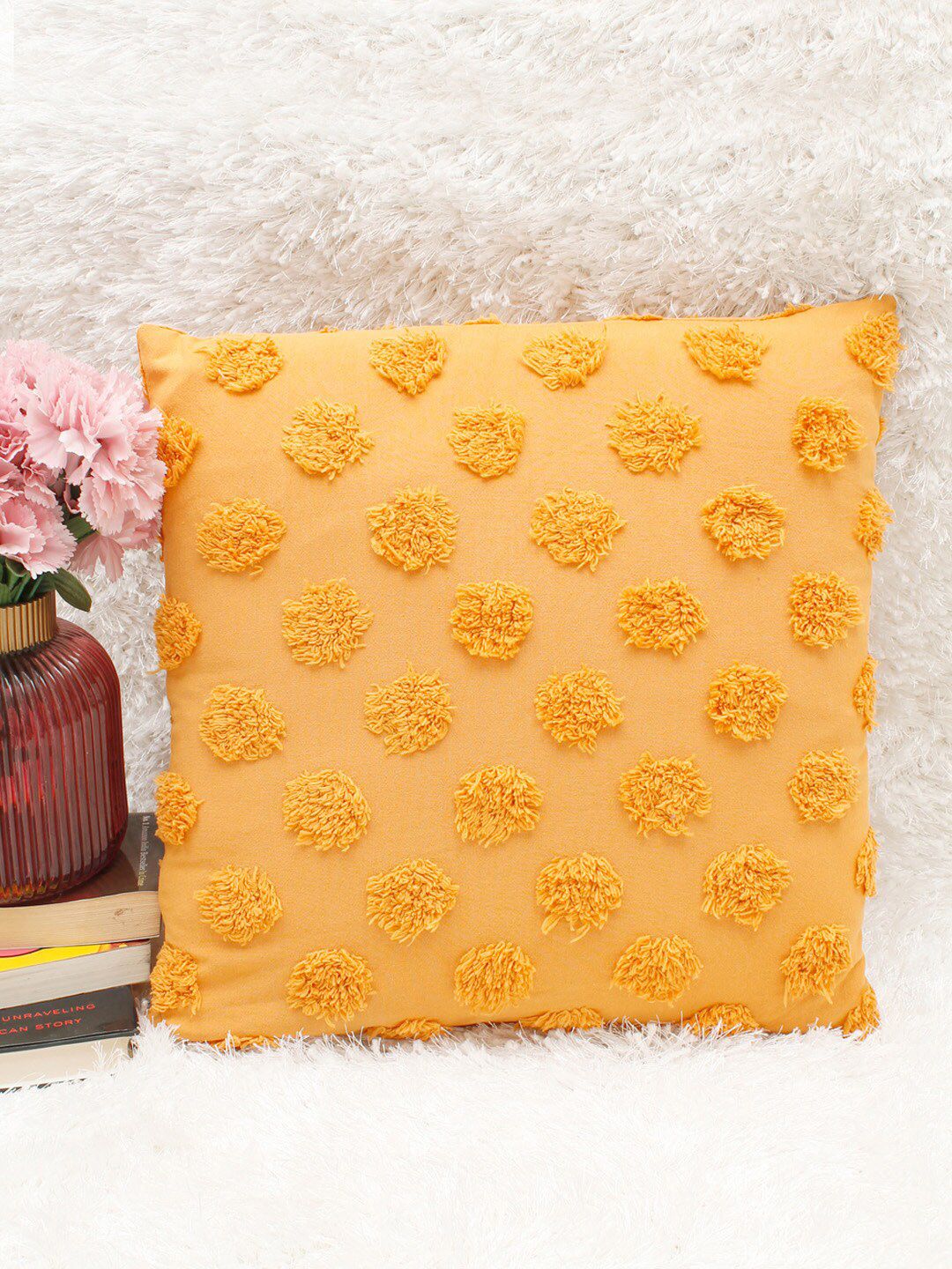 AVI Living Embellished Yellow Reversible  Square Cushion Covers Price in India