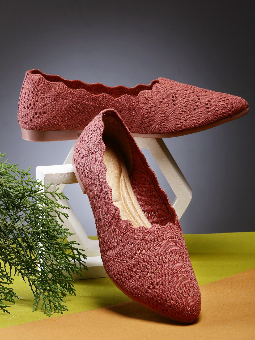 AROOM Women Peach-Coloured Laser Cuts Flats