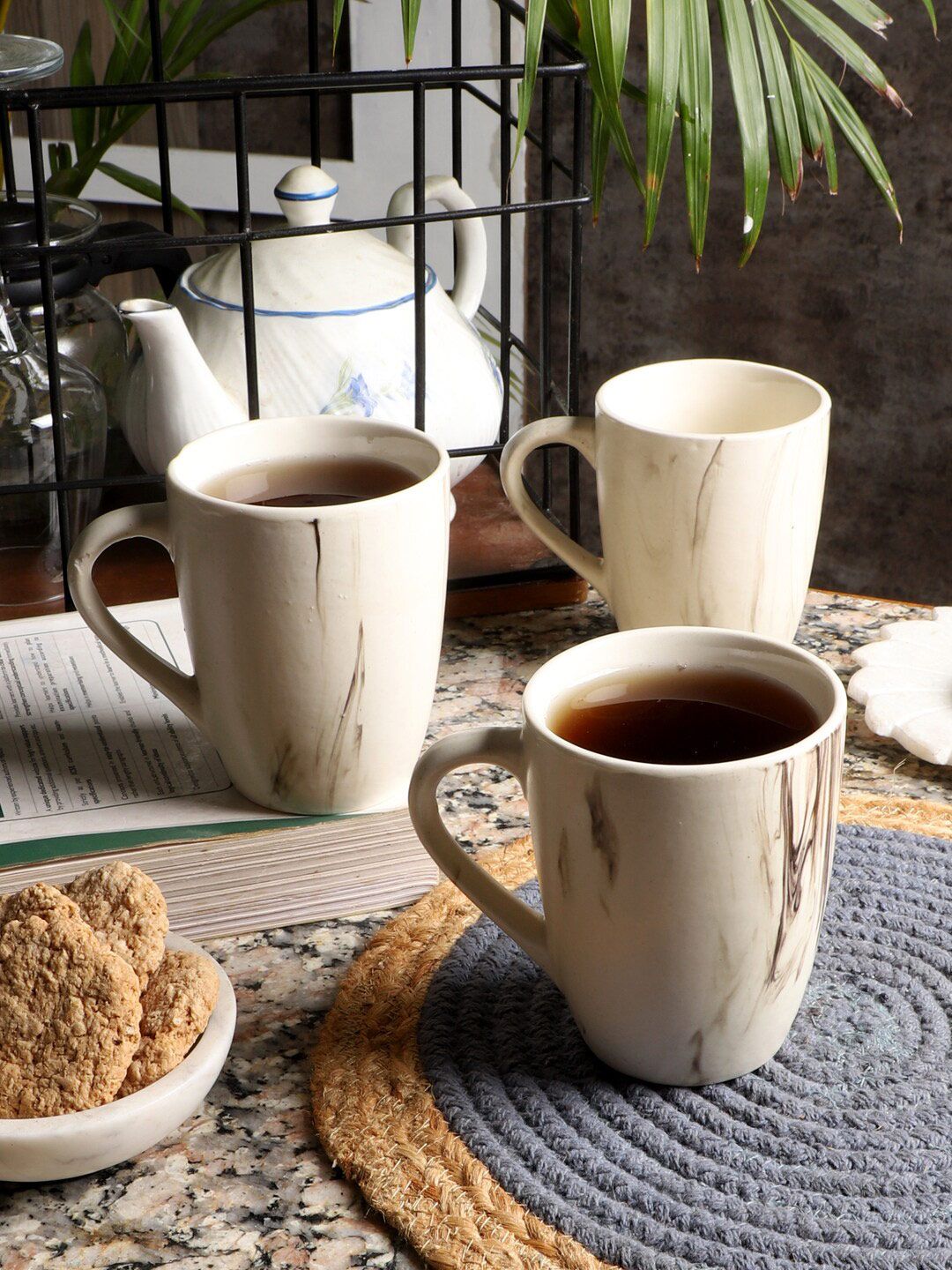 CDI White & Brown Printed Ceramic Glossy Mugs Set of Cups and Mugs Price in India
