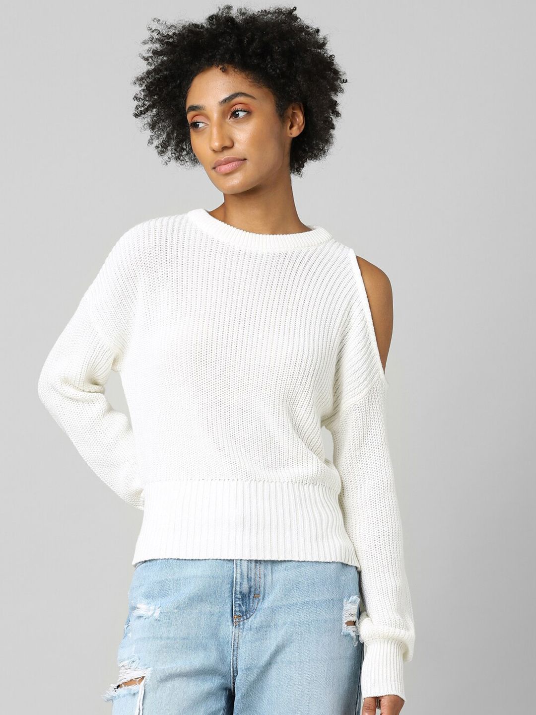 ONLY Women White Ribbed Pullover Price in India