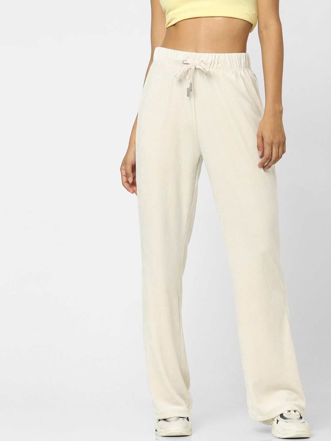 ONLY Women Off White Flared High-Rise Trousers Price in India