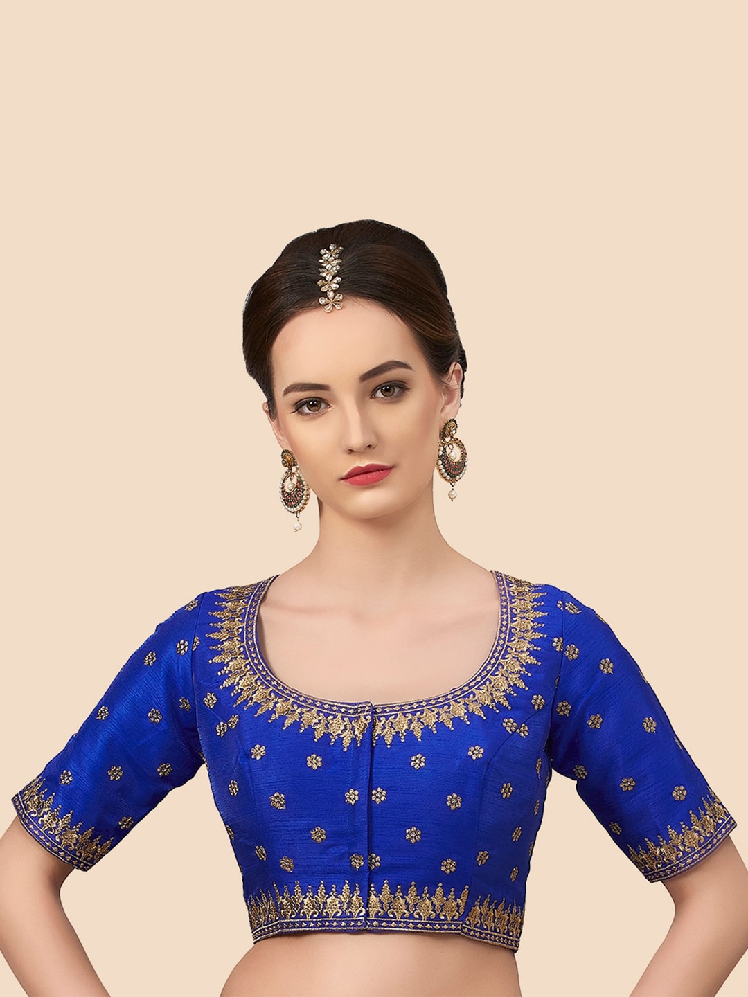 neckbook Women Blue Embroidered Princess Cut Saree Blouse Price in India
