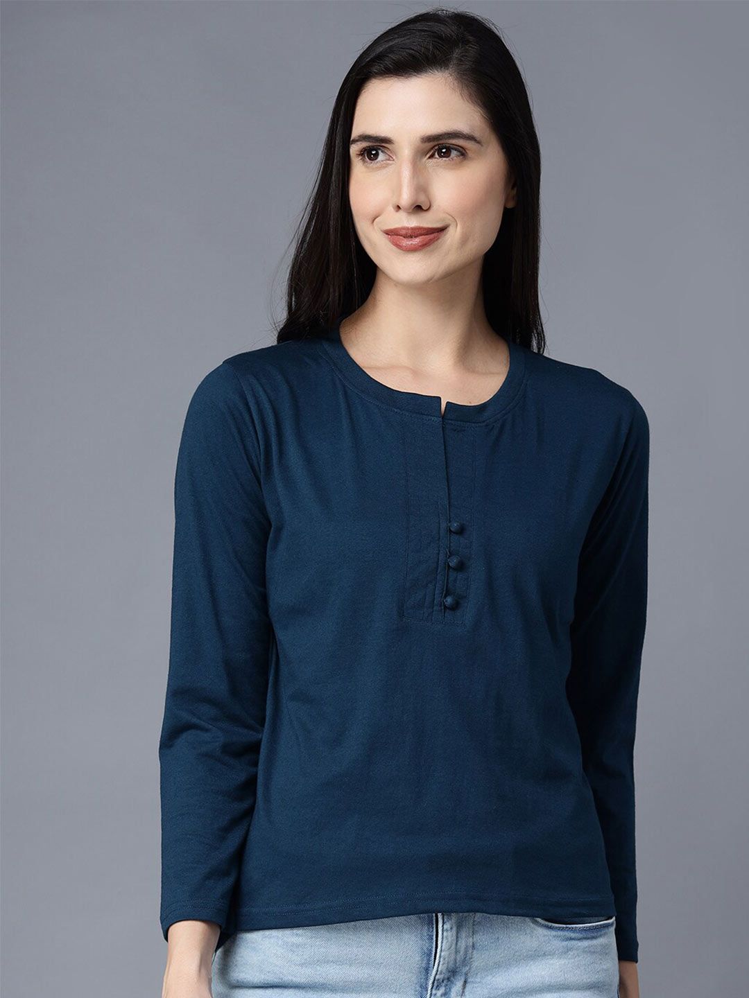 THE EG STORE Women Navy Blue T-shirt Price in India