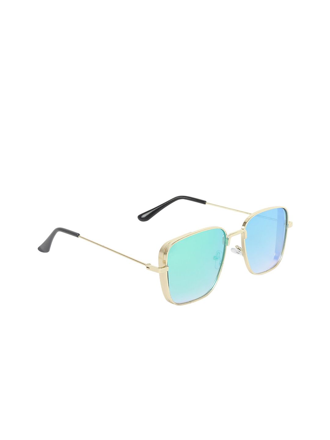 GARTH Unisex Blue Lens & Gold-Toned Rectangle Sunglasses with UV Protected Lens