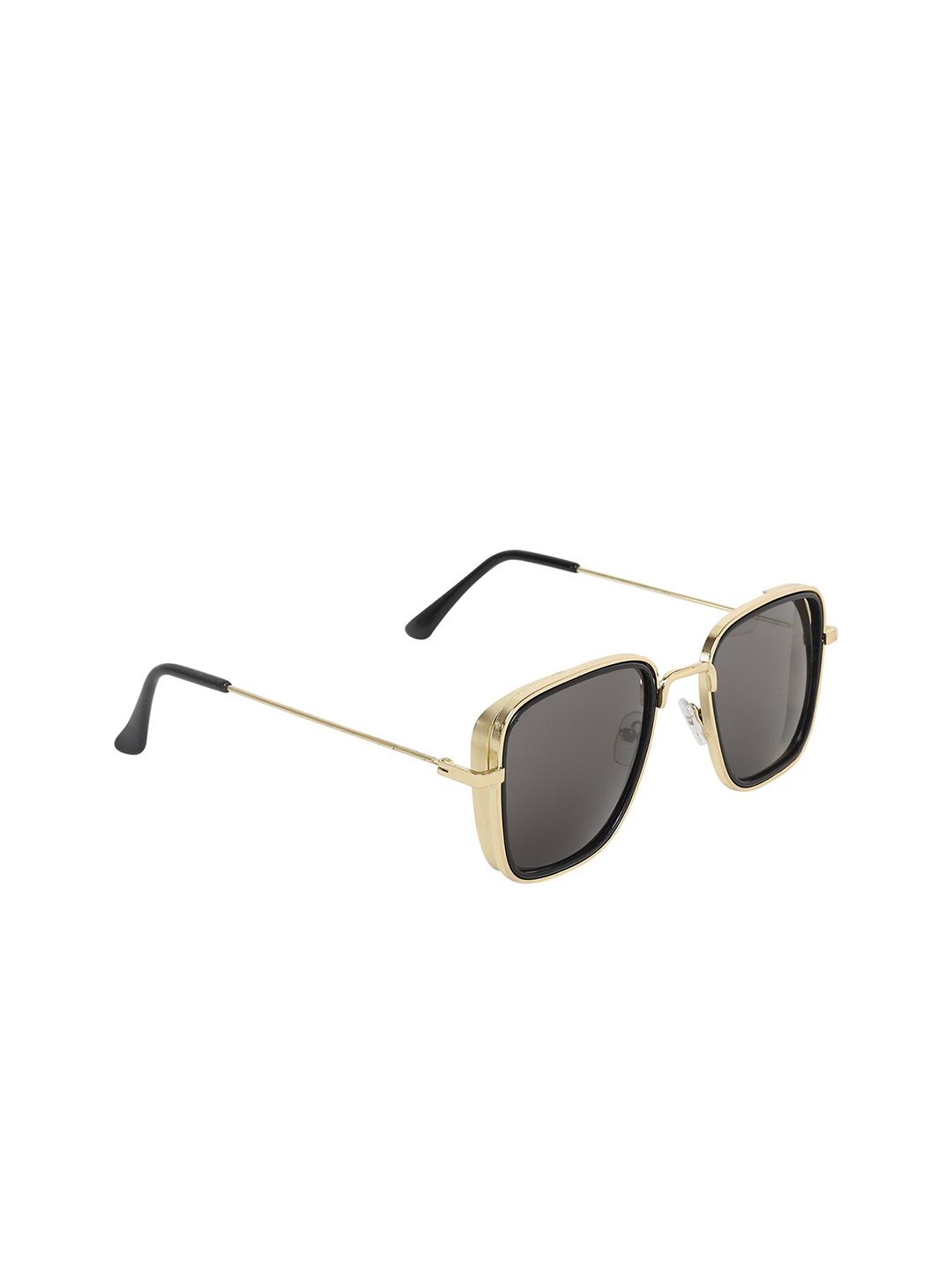 GARTH Unisex Black Lens & Gold-Toned Rectangle Sunglasses with UV Protected Lens