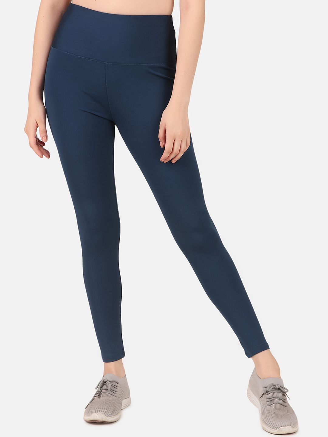 FITINC Women Navy Blue Solid Ankle Length Training Tights Price in India