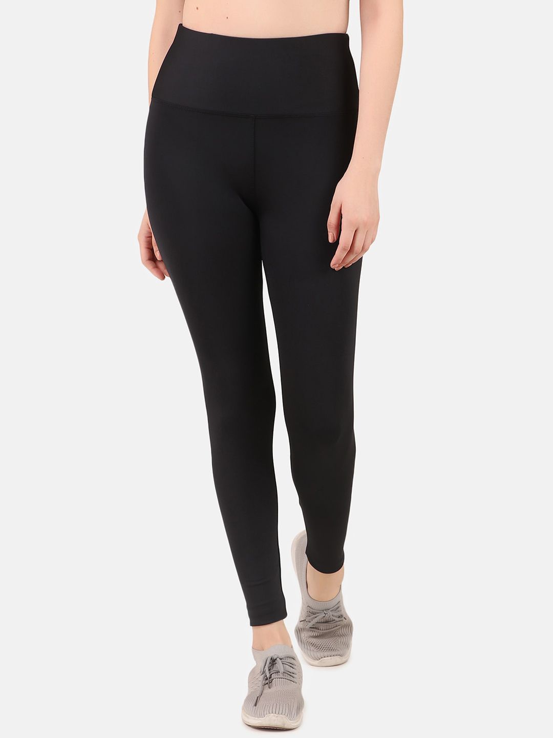 FITINC Women Black Solid Tights Price in India
