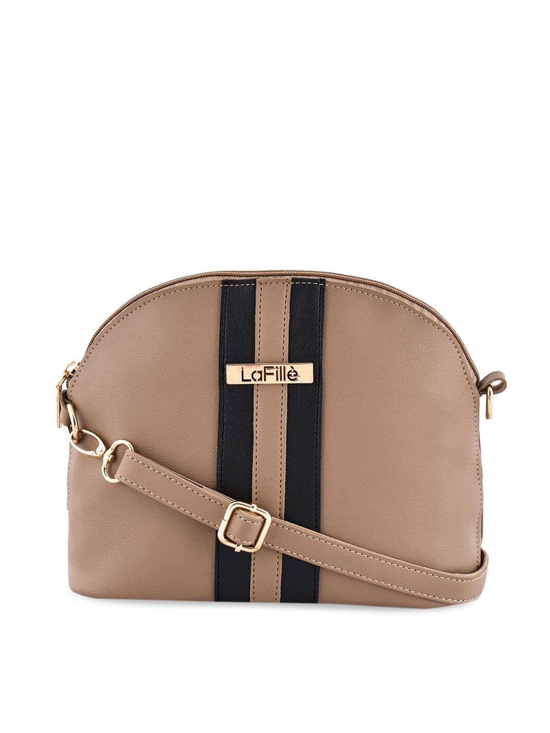 LaFille Beige PU Structured Sling Bag Price in India