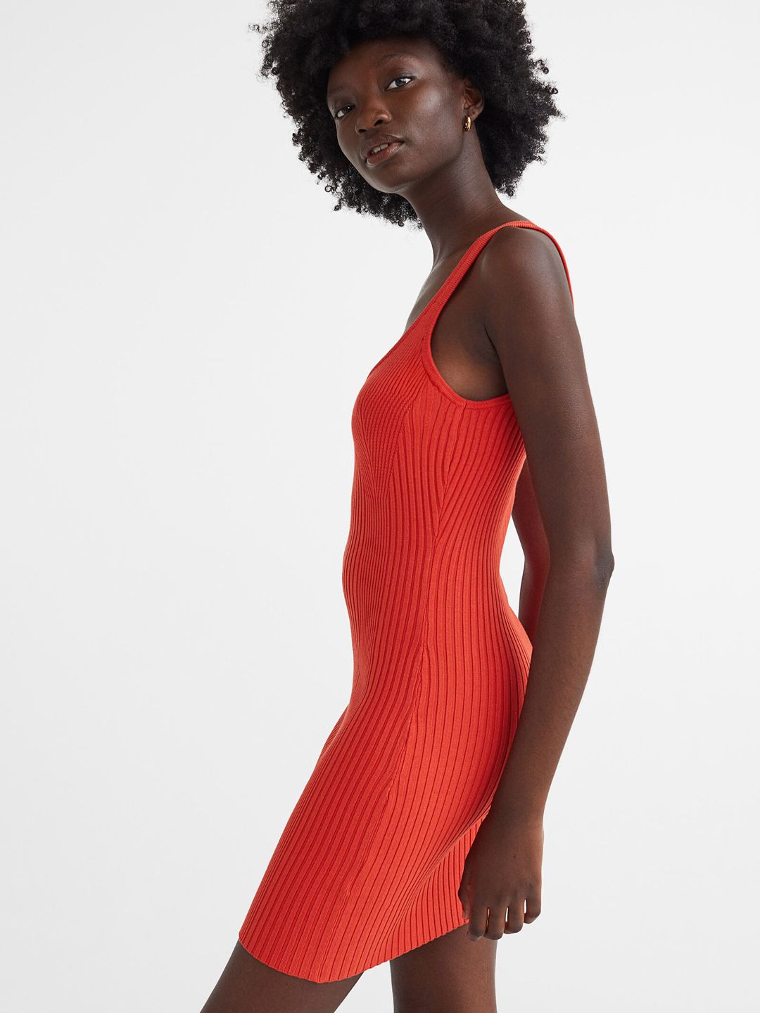 H&M Red Rib-Knit Bodycon Dress Price in India