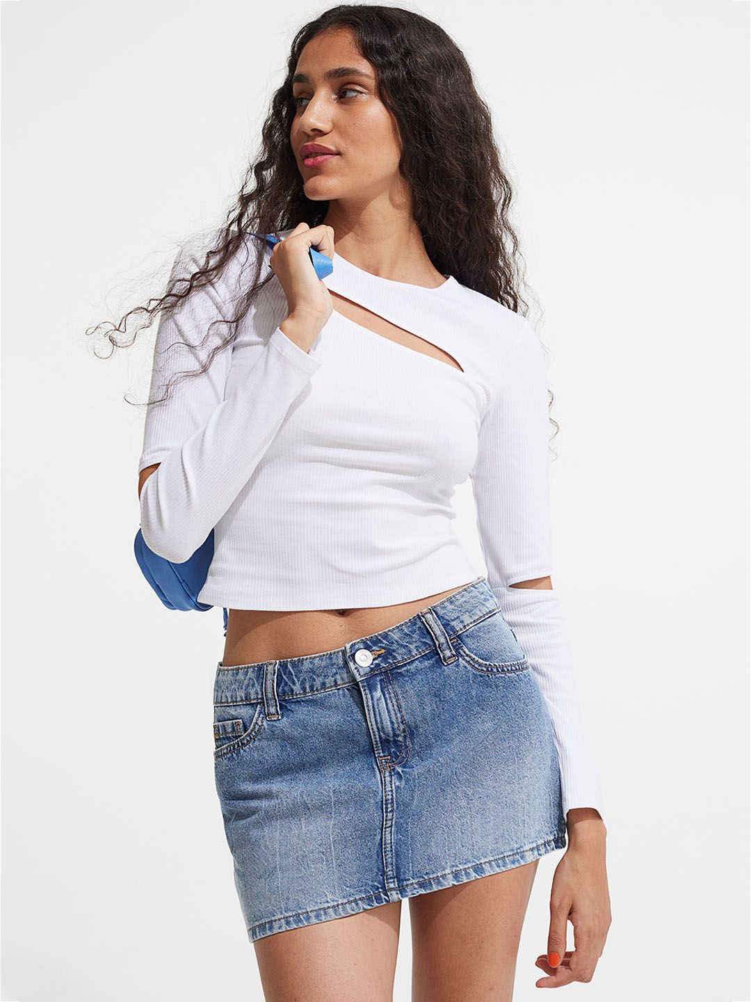 H&M Women Blue Solid Mini Skirt