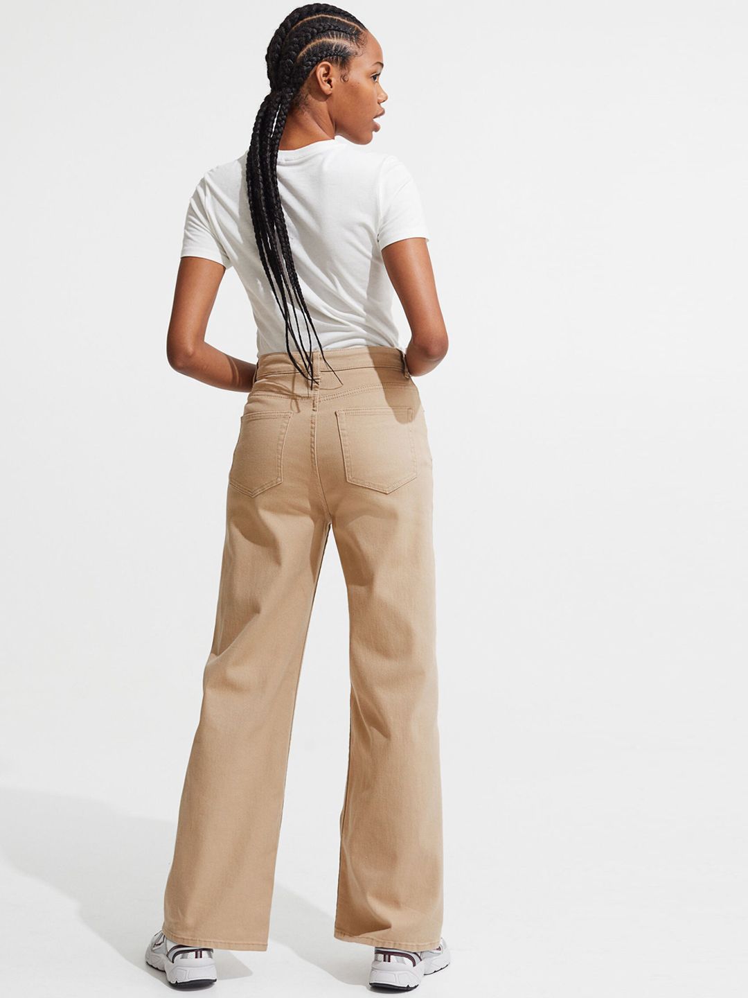 Buy H&M Women Beige Wide Twill Trousers - Trousers for Women