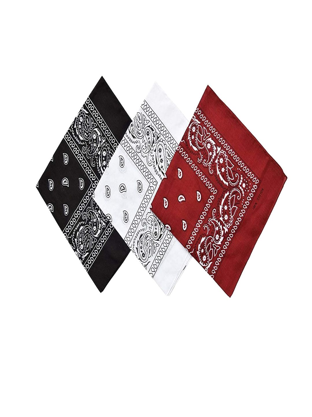 Aadikart Black, White & Red Printed Pack Of 3 Cotton Bandanas