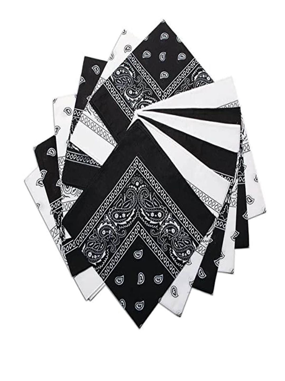 Aadikart Pack of 12 Black & White Paisley Printed Cotton Bandanas