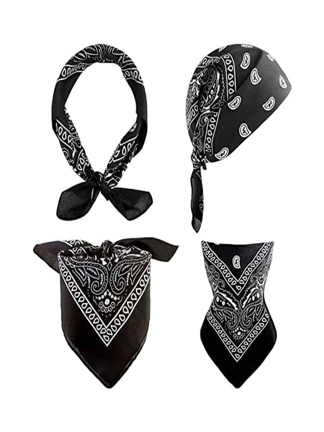 Aadikart Set of 4 Black Paisley Cotton Bandana