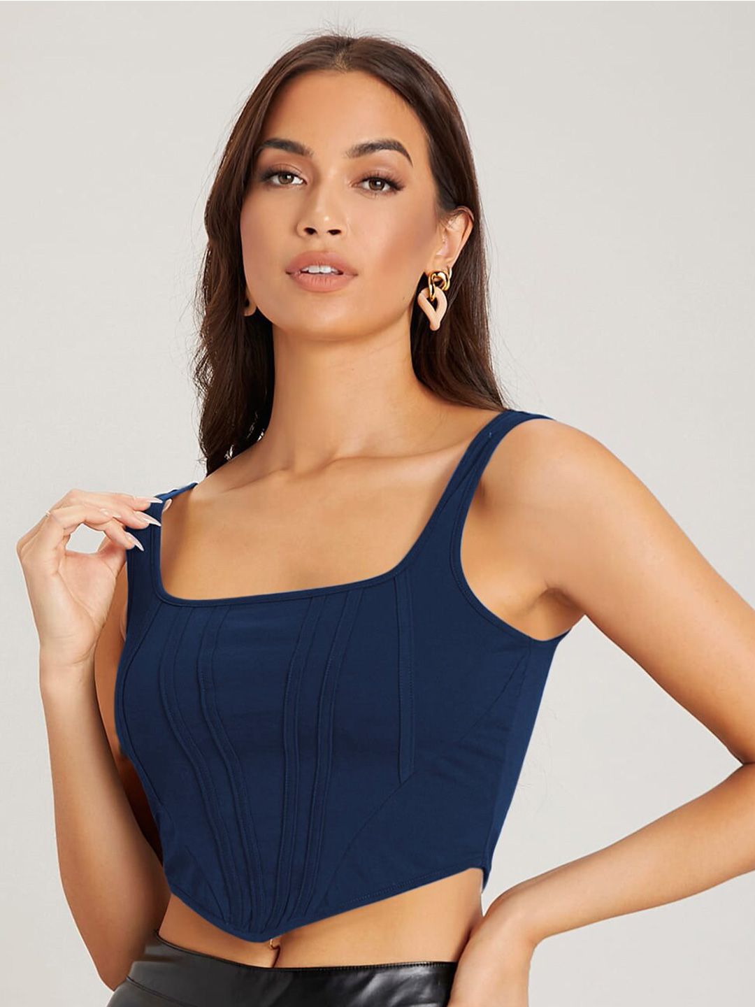 AAHWAN Women Blue Sleeveless Crop Top