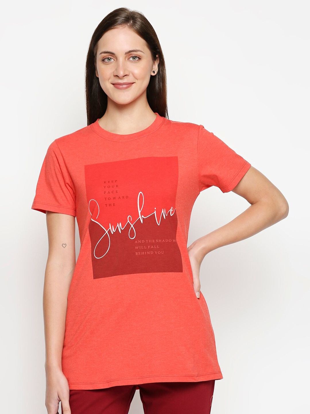 XIN Women Red Printed lounge T-shirt Price in India