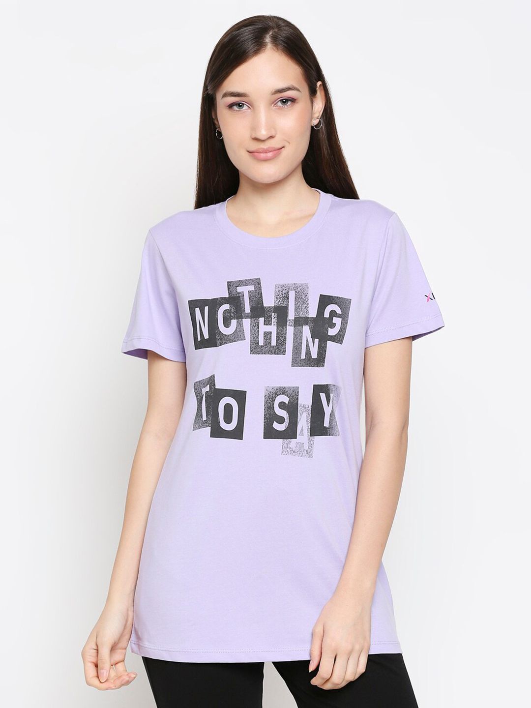 XIN Women Purple Typography Printed T-shirt Price in India