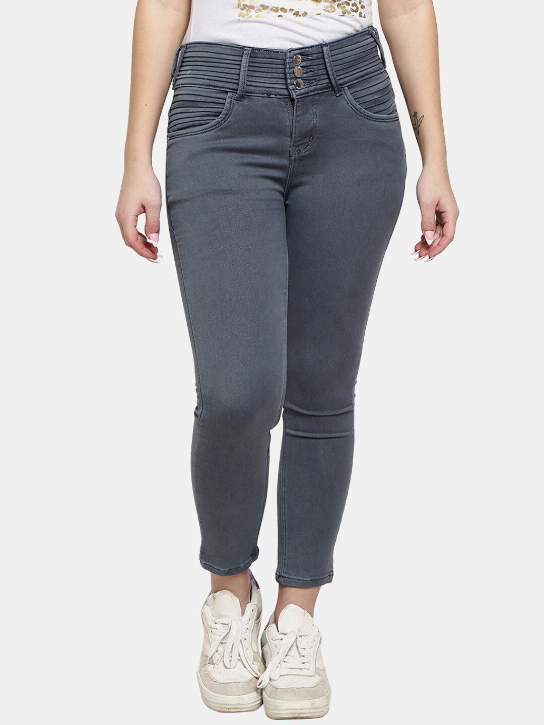 V-Mart Women Grey Solid High-Rise Denim Jeans Price in India