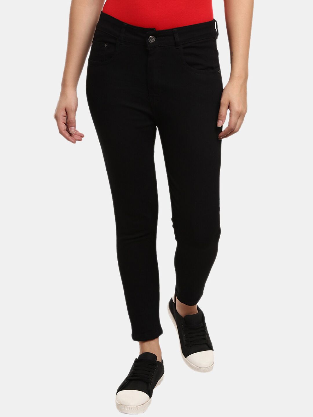 V-Mart Women Black Solid High-Rise Denim Jeans Price in India