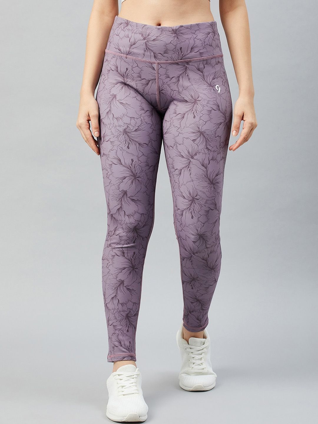 C9 AIRWEAR Women Purple Printed Skinny-Fit Tights Price in India