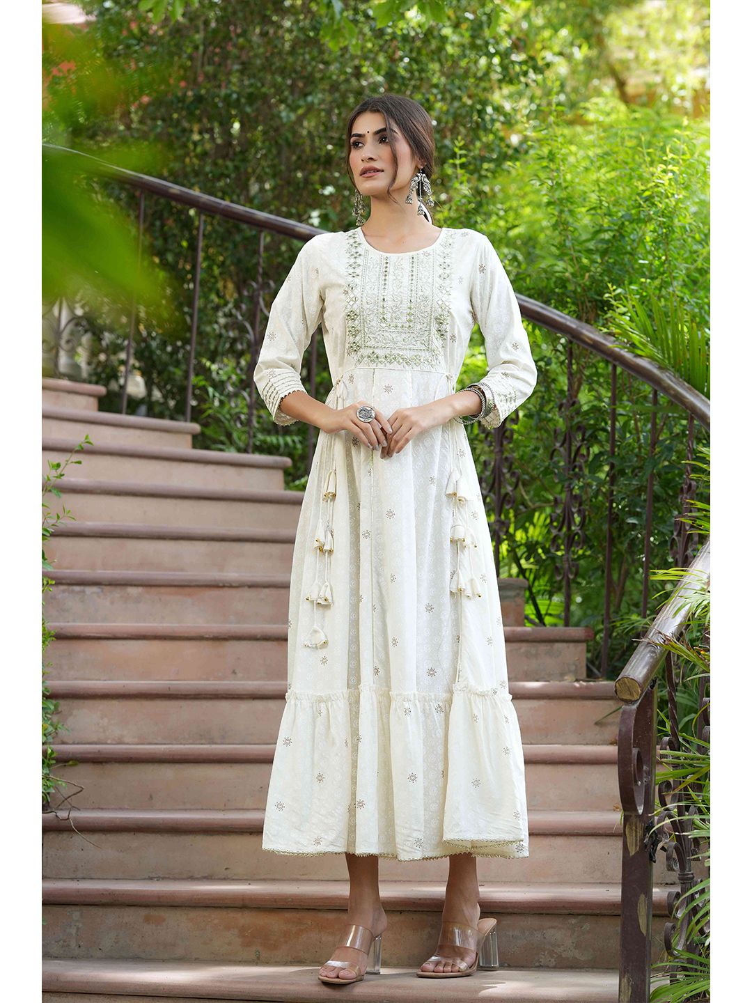 Juniper Off White Ethnic Motifs Ethnic Midi Dress Price in India