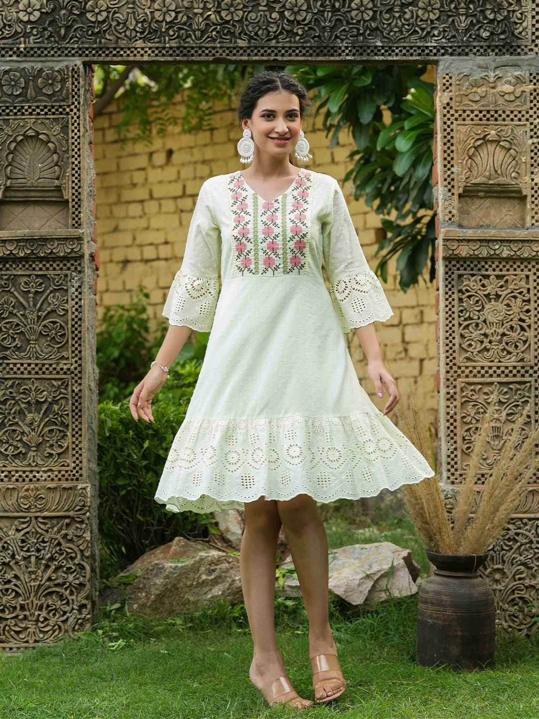 Juniper Green Ethnic A-Line Dress Price in India