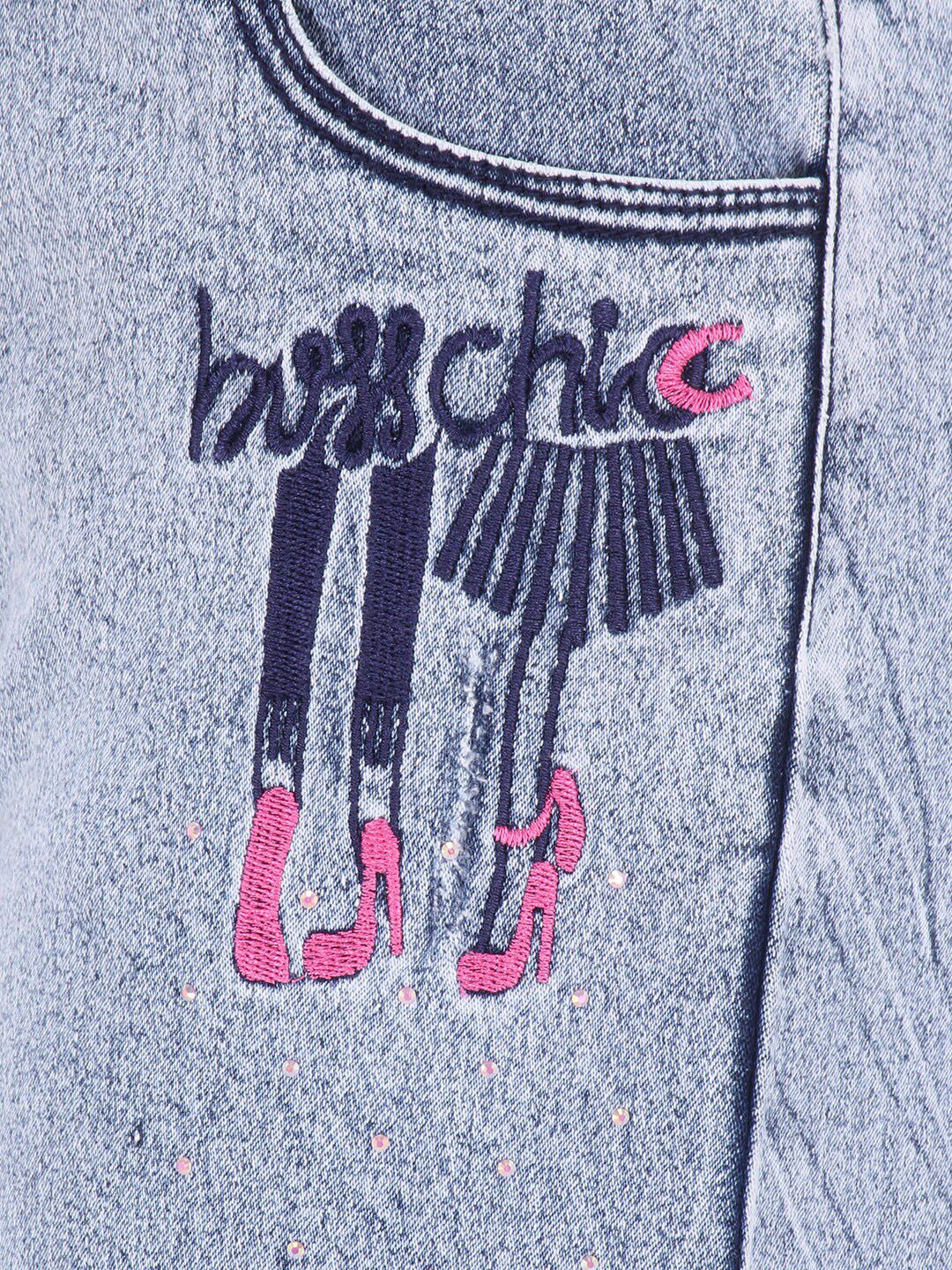 Buy CUTECUMBER Girls Blue Low Distress Embroidered Stretchable