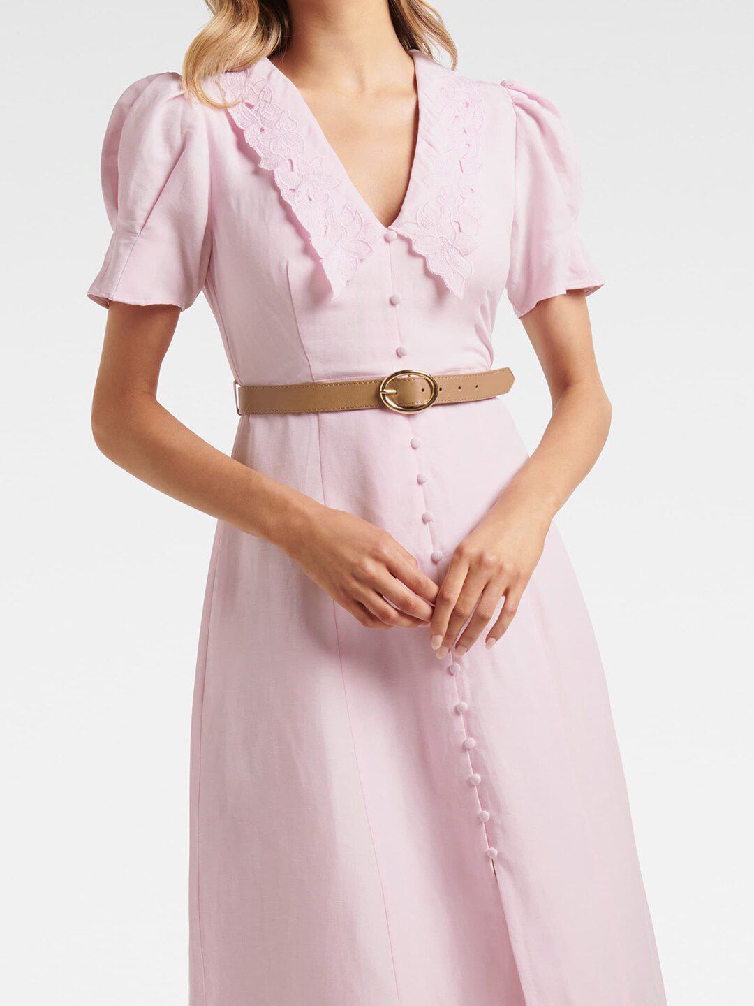 knee length dresses for ladies Forever new – Noa Linen Midi Dress – campaign-outlet – Pink main image 0