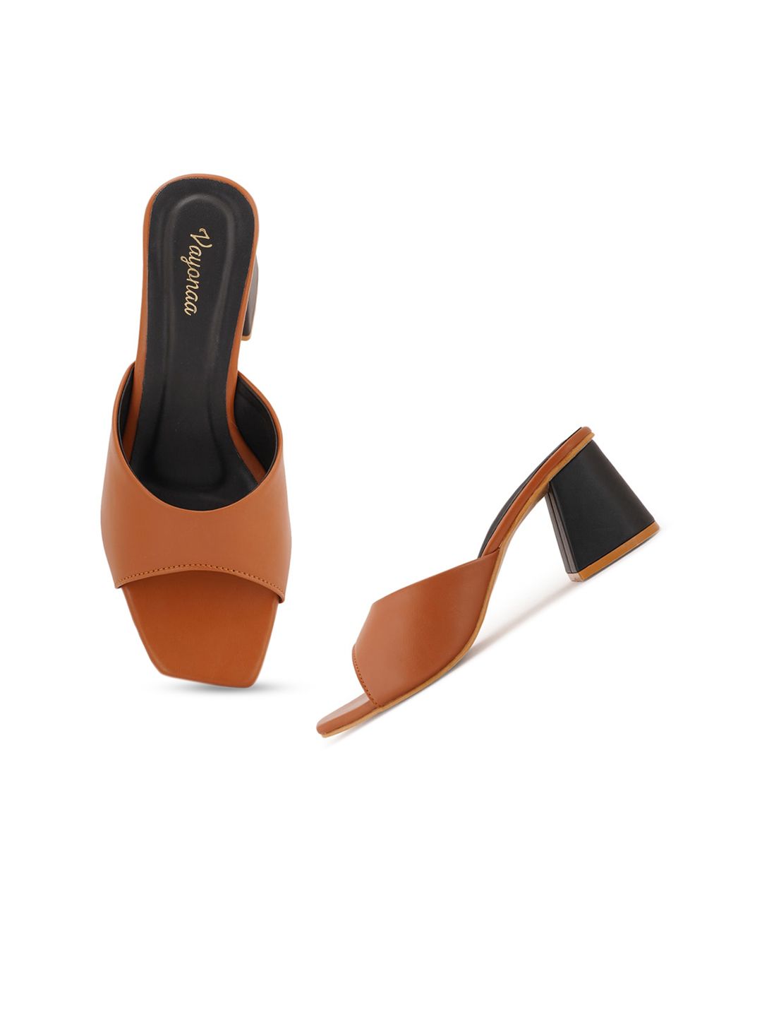 VAYONAA Tan PU Block Heels Price in India