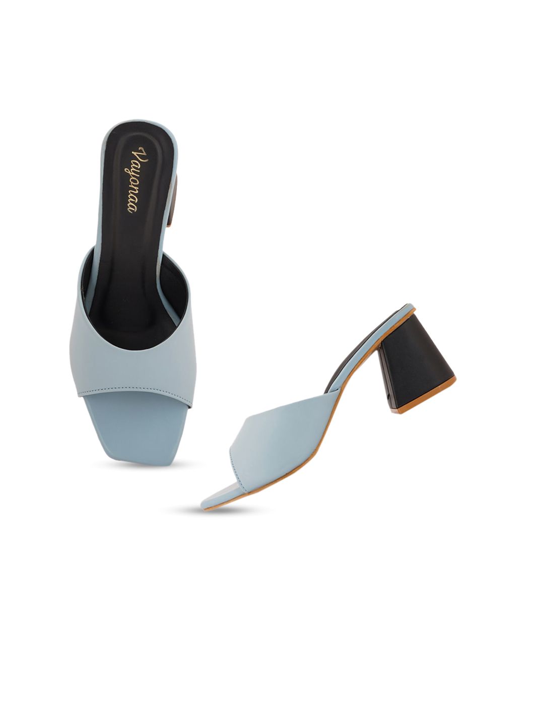 VAYONAA Blue Solid PU Block Heels Price in India